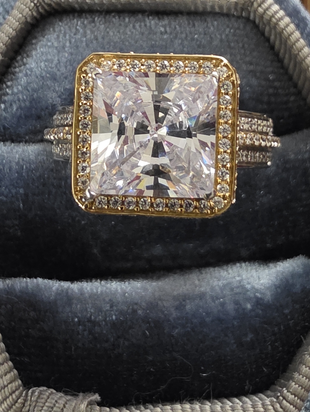 925 Silver CZ Yellow Gold, Silver Ring